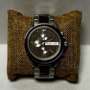 Brand new Oak + Steel watch, brown and silver. Perfect condition, zero damage.